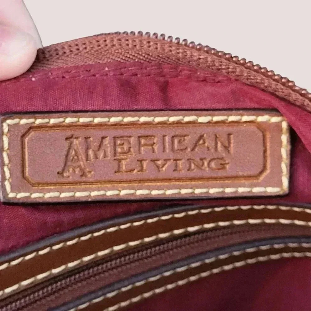 American Living Plaid & Faux Leather Handbag With Zipper Closure & Inner Pocket - Picture 7 of 9